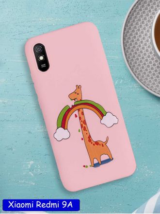 Чехол дизайнерский для Xiaomi Redmi 9A. Жираф с радугой.