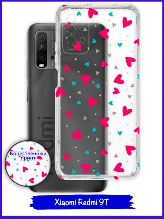 Чехол дизайнерский для Xiaomi Redmi 9T 2021 / Xiaomi Redmi Note 9 4G. Красные сердца.