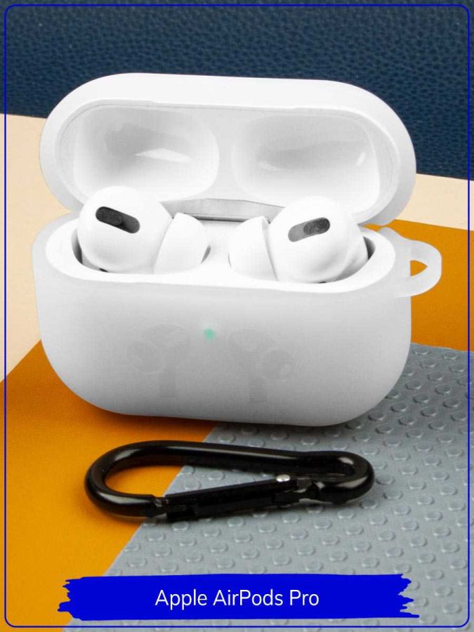 Чехол для Apple AirPods Pro. Air Pro. Белый полупрозрачный. Карабин.