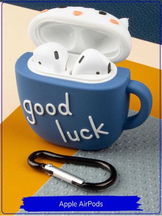 Чехол для AirPods. Кот "Good luck". Силикон.