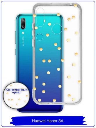 Чехол дизайнерский для Huawei Honor 8A / Huawei Y6s (2019) / Huawei Y6 Prime (2019). Прозрачный. Золотой горошек.