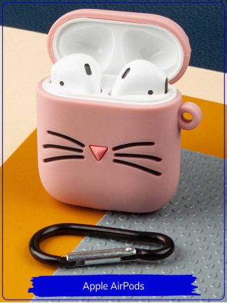 Чехол для AirPods. Розовый. Кошка.